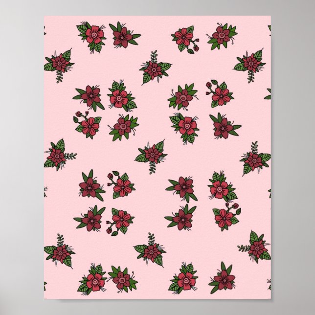 Rosmönster, sött litet rosa och rött design poster (Framsidan)