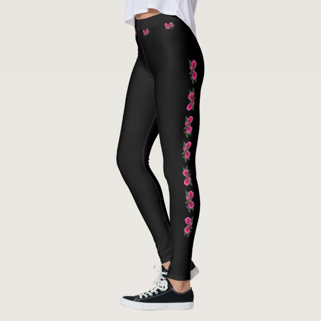 Rosmotiv Svart  Leggings (Vänster)