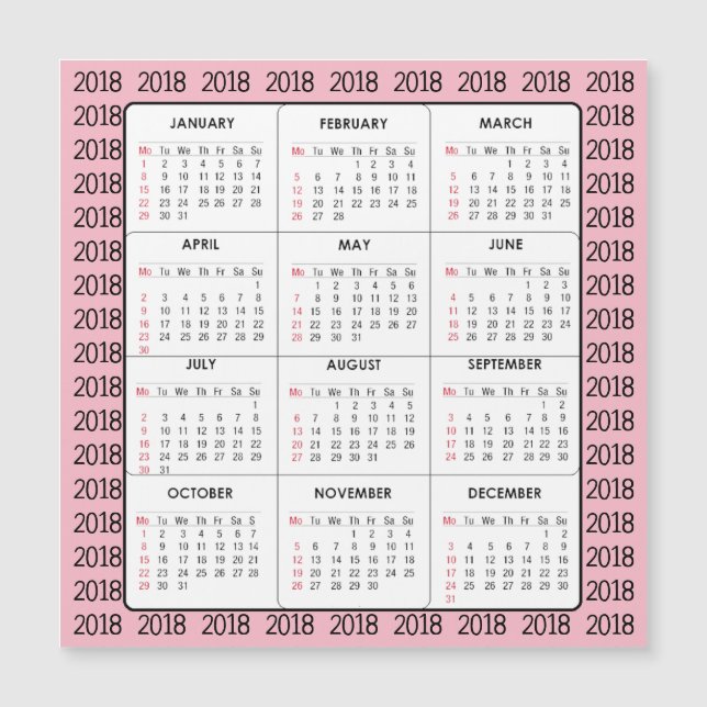 Rosor 2018 Calendar kvadrerar det magnetiska (Framsida)