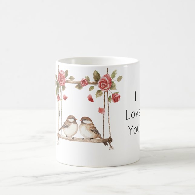 Rosor älskar fåglar på sväng valentine's day kaffemugg (Center)