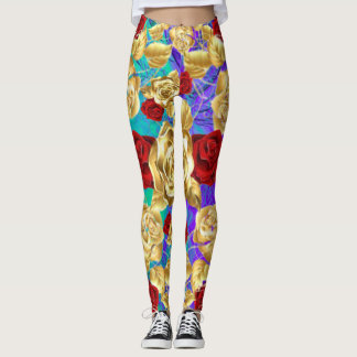 Rosor Är Röda Rosor Är Guld Lila Turkos  Leggings