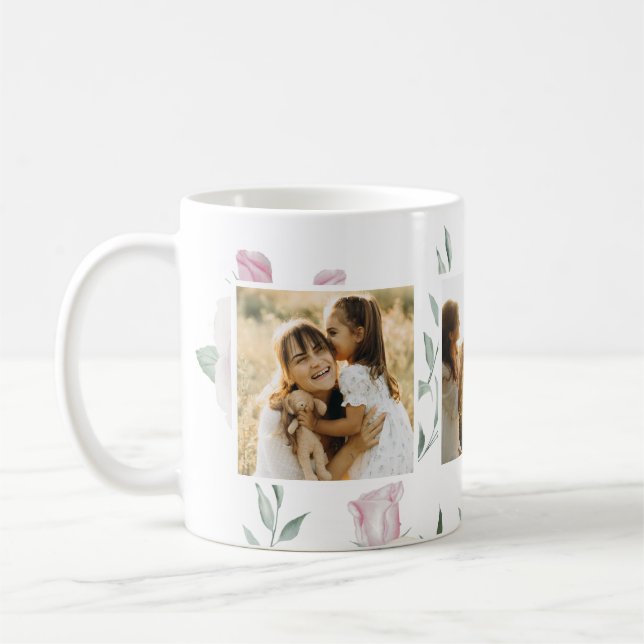 Rosor är Rosa Tre Bilder Söta Blommor Kaffemugg (Vänster)