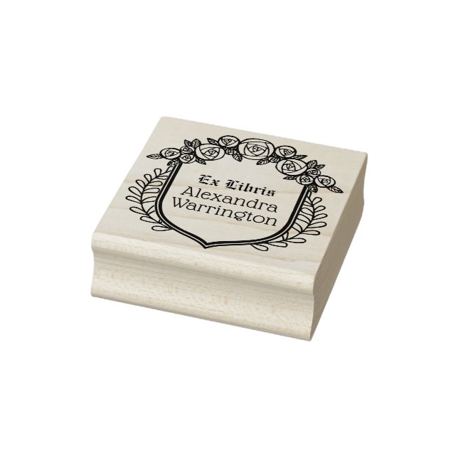 Rosor & blad vapensköld Ex Libris bibliotek boknam Stämpel (Stämpel)