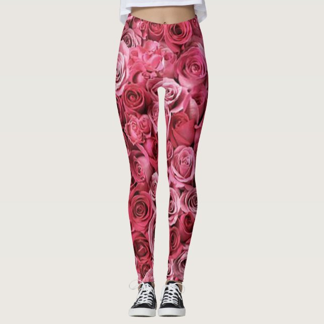 Rosor blommande grön röd  modern chic stil Legging (Framsida)