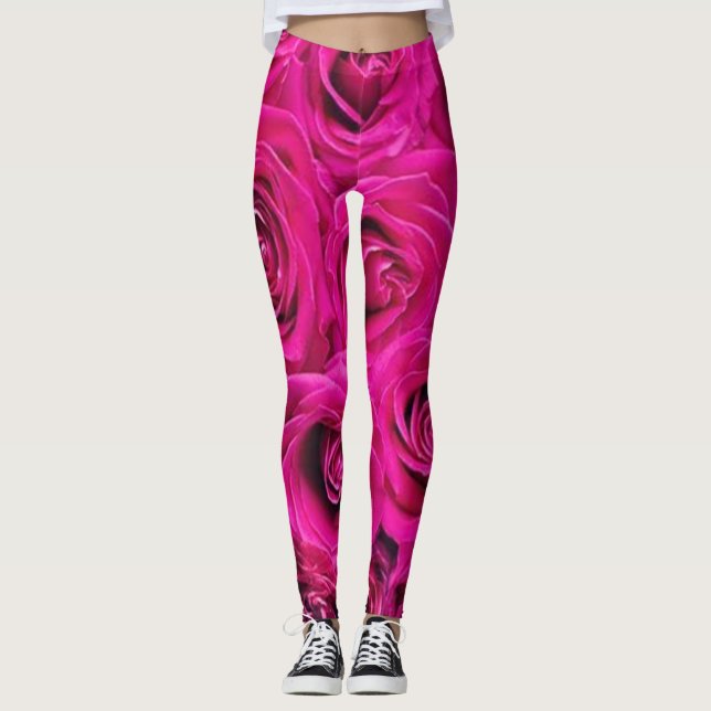 Rosor blommande grön röd svart modern Leggings sti (Framsida)