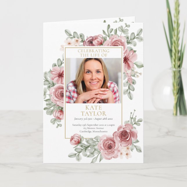 Rosor Blommig Begravning Order Of Service Program (Framsida)