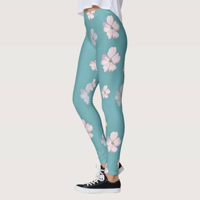 Rosor blommig grön röd Leggings livdamstil (Vänster)