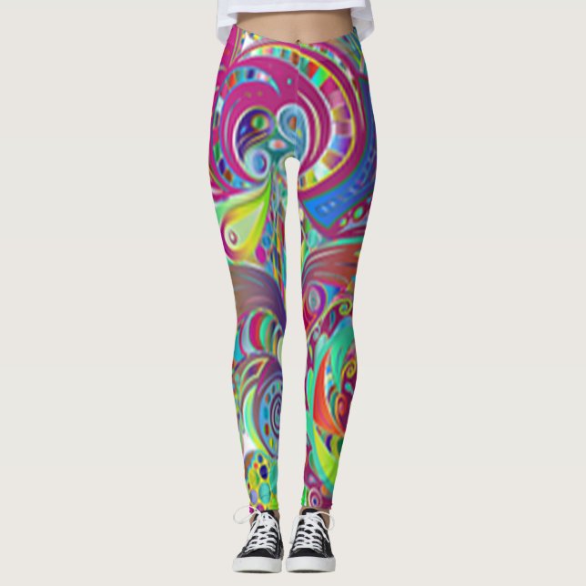 Rosor blommig grön röd Leggings livdamstil (Framsida)