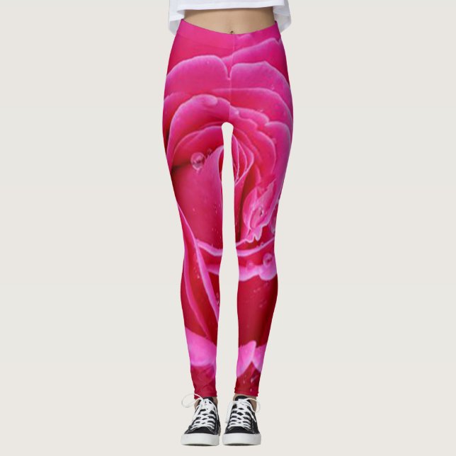 Rosor blommig grön röd  modern chic stil Leggings (Framsida)