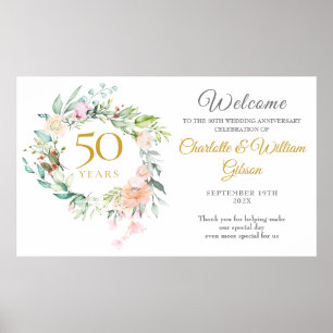 Rosor Blommig Krans 50-årsjubileum Välkomstskylt Poster