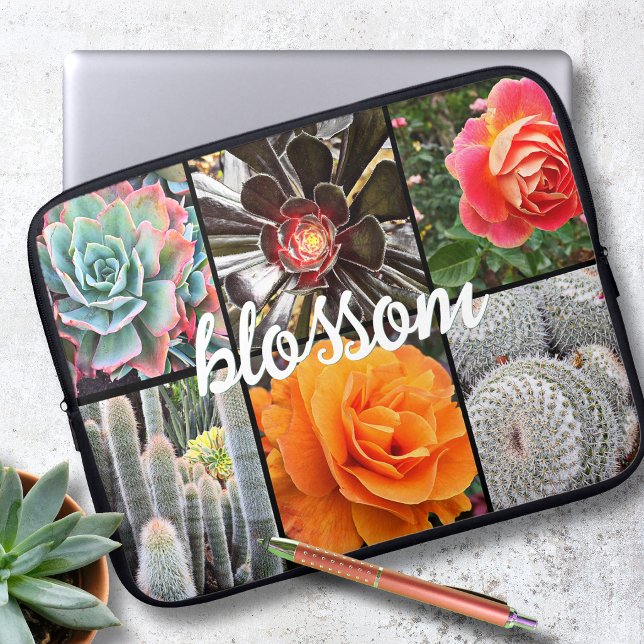 Rosor Blommor Kaktusar Fotokollage Blommande Skrif Laptop Fodral (Skapare uppladdad)