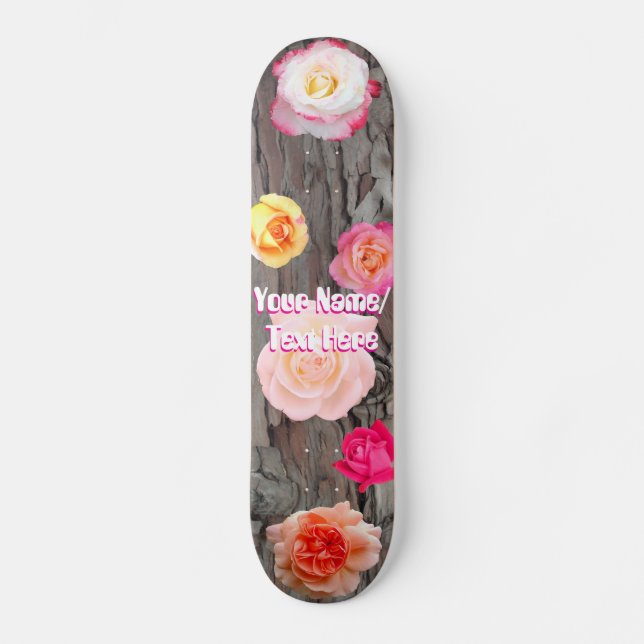 Rosor Blommor och Trädbark Skateboard (Framsida)