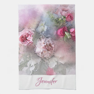 Rosor Bouquet Personlig Modern Blommigt Art Kökshandduk
