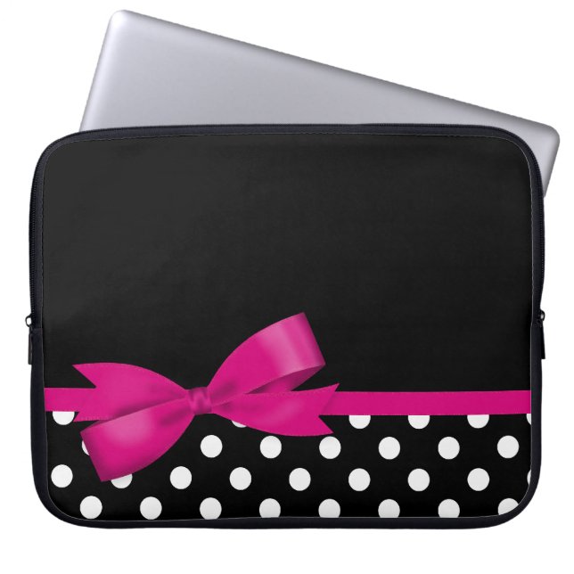 Rosor bugar svartvit polka dots laptop sleeve (Framsidan)