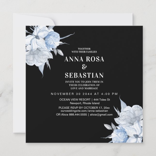 *~* Rosor Dammig Blå Blomma AR15 BRöllop RSVP + Inbjudningar (Framsida)