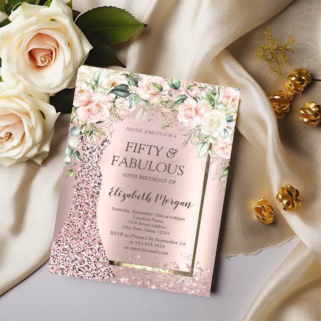 Rosor Dress Ro Guld Glitter-konfetti 50:e Inbjudningar (Skapare uppladdad)