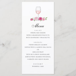Rosor. Elegant rosa blomsterbröllop. Glas vin Meny