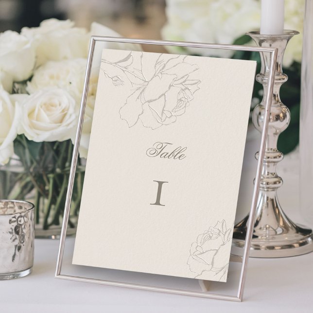 Rosor Fals Präglad Ecru Formell Elegant Bröllop Bordsnummer (ethereal wedding theme ecru table number formal traditional modern classic floral roses elevated)