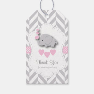 Rosor för elefantbaby shower för vit grått tack presentetikett