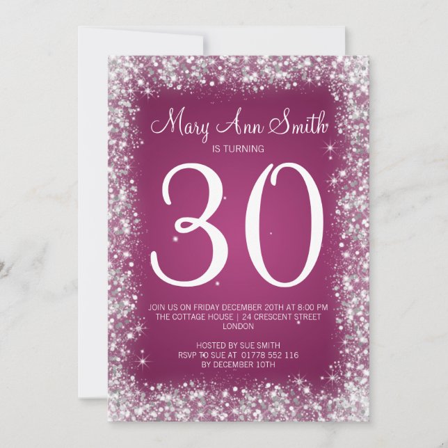 Rosor för glitter för 30års födelsedagparty inbjudningar (Framsida)