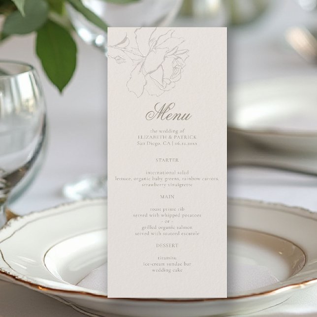 Rosor Formell Modern Klassisk Ecru Elegant Bröllop Meny (ethereal wedding theme ecru table menu formal traditional modern classic floral roses elevated)