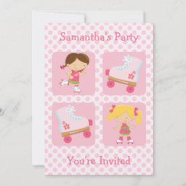 Rosor fyra kvadrerar Rollerskatingpartyinbjudan Inbjudningar