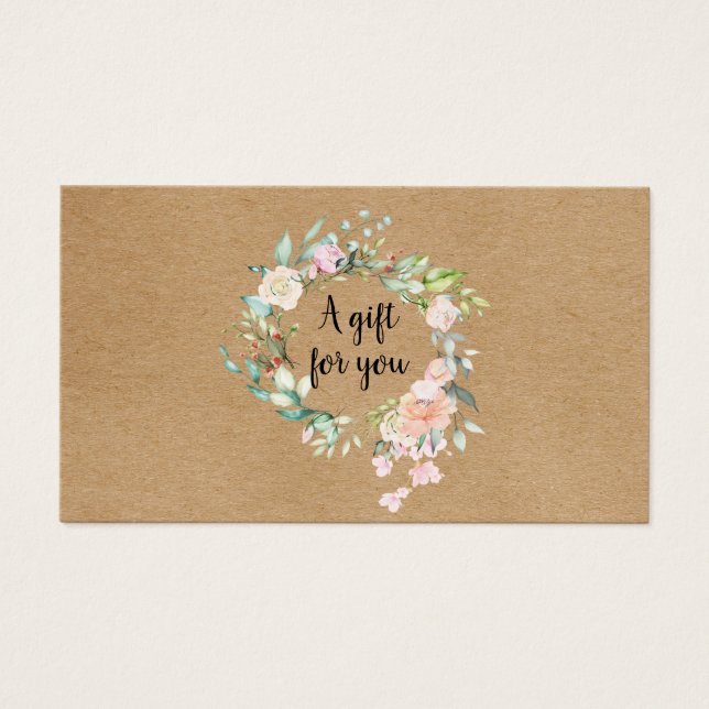 Rosor Garland Rustic Kraft Presentkort Visitkort (Framsidan)