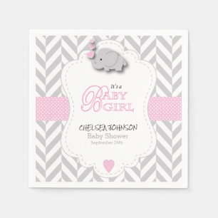 Rosor grå elefantbaby shower för vit pappersservett