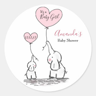 Rosor grå elefantbaby shower för vit runt klistermärke