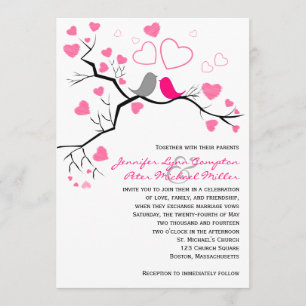 Rosor, gråa Lovebirds & hjärtor som gifta sig Inbjudningar