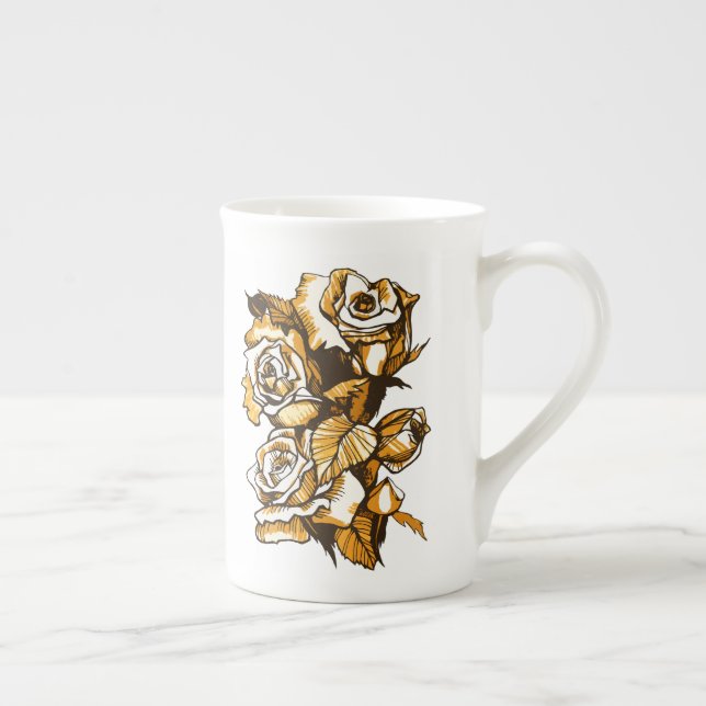 Rosor, grafisk blommigt, blomning av blommor från  benporslin mugg (Höger)