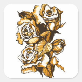 Rosor, grafisk blommigt, blomning av blommor från fyrkantigt klistermärke