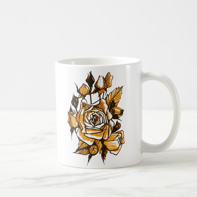 Rosor, grafisk blommigt, blomning av blommor från  kaffemugg (Höger)
