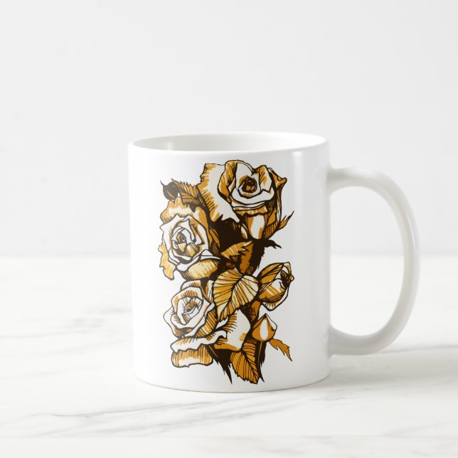 Rosor, grafisk blommigt, blomning av blommor från  kaffemugg (Höger)