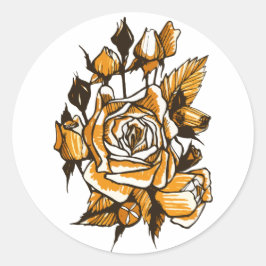Rosor, grafisk blommigt, blomning av blommor från runt klistermärke