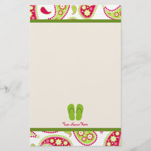 Rosor & gröna Paisley, grön flinflip Brevpapper