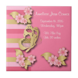 Rosor & guldrandar med blommor & fjärilen kakelplatta