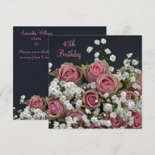 Rosor & Gypsophila Bouquet 45:e födelsedagen Inbjudningar