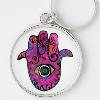 ** ROSOR HAMSA ** RUND SILVERFÄRGAD NYCKELRING