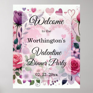 Rosor hjärtan Valentine floral pastell vattenfärg Poster