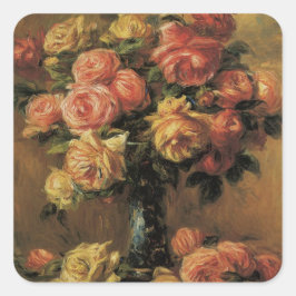 Rosor i en vas av Pierre Renoir, Vintage Fine Art Fyrkantigt Klistermärke