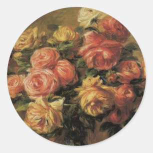 Rosor i en vas av Pierre Renoir, Vintage Fine Art Runt Klistermärke