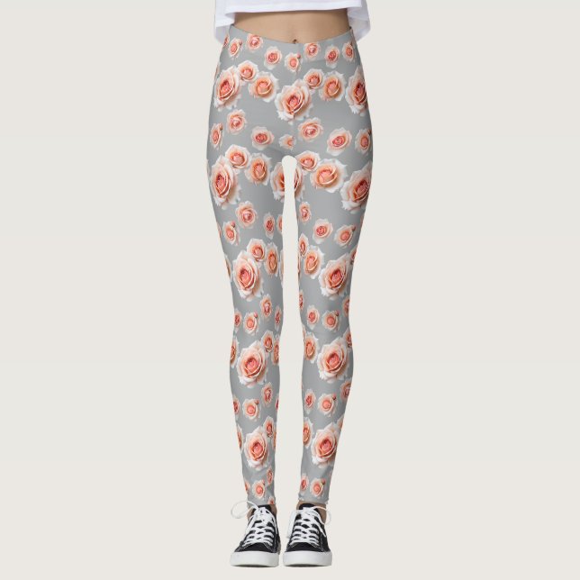 Rosor i nyanser av persika och korall  leggings (Framsida)