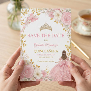 Rosor i rosa nyans för Quinceañera Spara datum Datumet