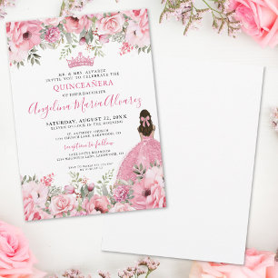 Rosor i vattenfärg i rosa nyans för Quinceanera Inbjudningar