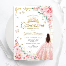 Rosor i vattenfärg rosa med guld för Quinceanera
