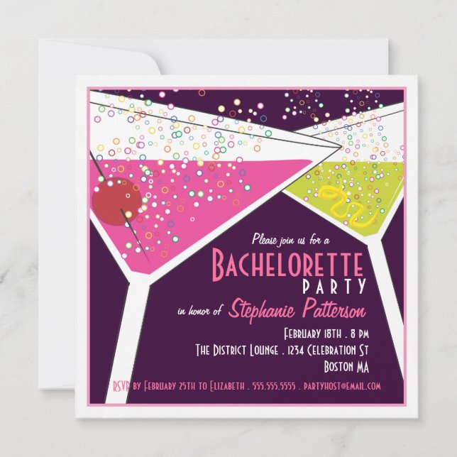 Rosor & inbjudan för limefruktMartini Bachelorette (Framsida)