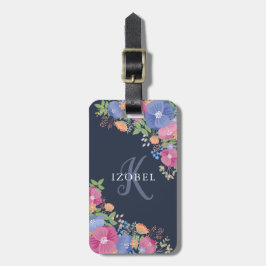 Rosor & lila blommorMonogram Bagagebricka