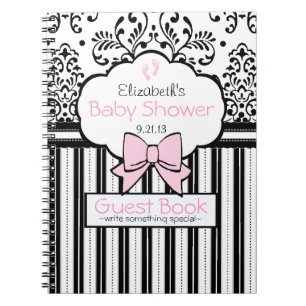 Rosor med den svart damastast baby showergästboke anteckningsbok med spiral