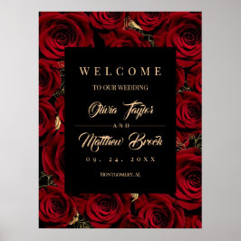 Rosor Mörkt Guld Burgunder Välkomstbröllopsskylt Poster
